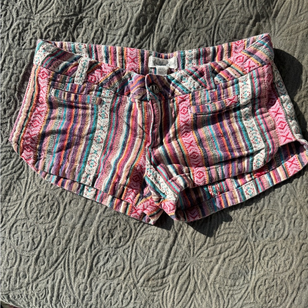 Pink and Multicolor Striped High Waist Women's Shorts